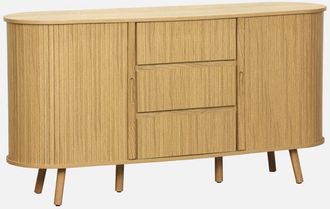 Sweeek Sweeek - Credenza scandinava effetto legno scanalato 2 ante scorrevoli, 150cm