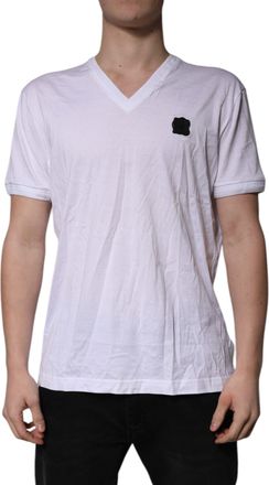 Dolce & Gabbana White Cotton Logo Patch V-neck Tee Mens T-shirt (Pre-Owned)
