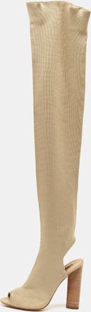 Yeezy by Kanye West Yeezy Season 5 Beige Knit Fabric Over The Knee Length Boots