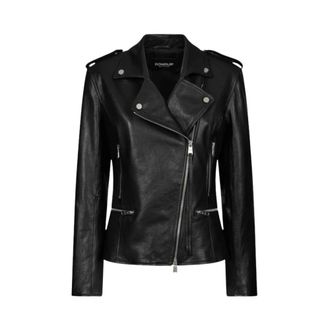 Dondup Leather Jackets, female, Black, Size: XS Slim-fit Biker Jacket