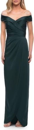 La Femme Long Jersey Dress with Ruching and Cap Sleeves in Emerald at Nordstrom, Size 18