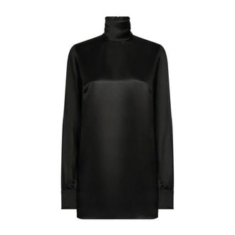 Dolce & Gabbana Blouses, female, Black, Size: XS High-Neck Silk Satin Blouse