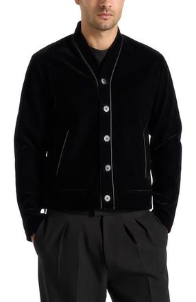 Mani&egrave;re De Voir Nassim Velvet Jacket With Contrast Piping in Black at Nordstrom, Size Xx-Large