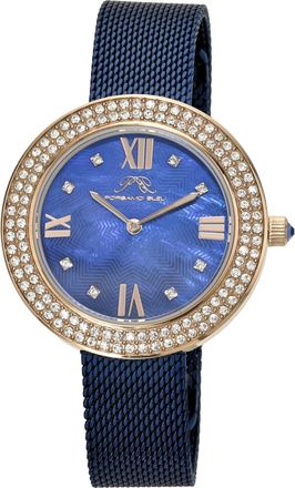 Porsamo Bleu Womens Madeleine Crystal Stainless Steel Rose Tone Blue MOP Dial Topaz Watch 1511DMAS