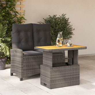 vidaXL Juego De Comedor Jard&iacute;n 2 Pzas Con Cojines Rat&aacute;n Sint&eacute;tico Gris Vidaxl