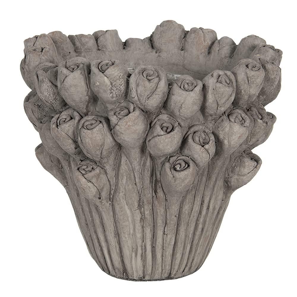 Clayre & Eef Blumentopf Keramik – 13x12 Cm, Beige Mit Blauem Olivenmuster, Innentopf Für Pflanzen