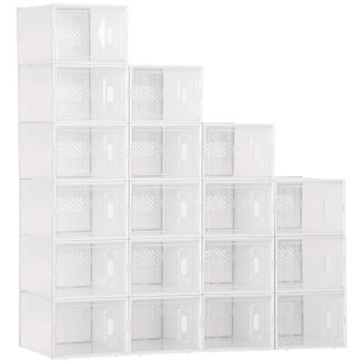 OEM Scatole Per Scarpe Modulari In Pp Con Ante, 18 Pezzi, Bianche, 25x35x19 Cm