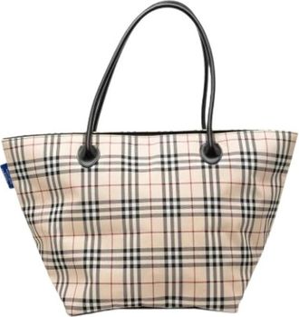 Burberry Pre-owned Canvas Tote Bag - Dames - Vintage Shopper - Beige - ONE Size - Leer - Vintage