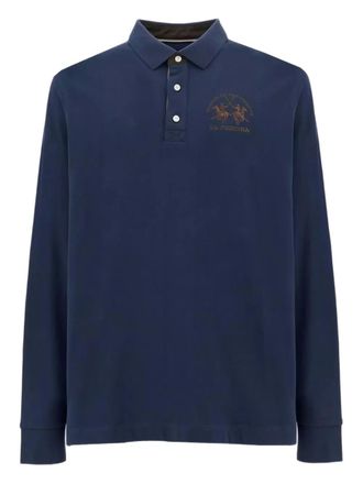 La Martina Beato long-sleeve logo-embroidered polo shirt - Blue