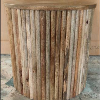Jaipur Furniture Ribbed Round Side Table - Mango Wood - L40xW40xH40cm - Light Finish in Brown