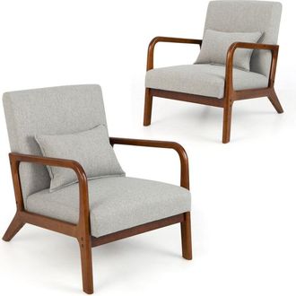 Costway Modern Accent Chair Leisure Chair with Lumbar Pillow Fabric Reading Armchair