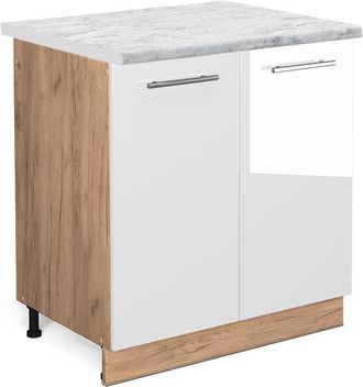 Vicco Armario Bajo Para Fregadero Fame-line, Blanco Alto Brillo, 80 Cm, Et M&aacute;rmol Vicco