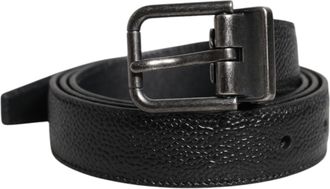 Dolce & Gabbana Black Calf Leather Classic Metal Buckle Mens Belt