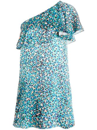 Saint Laurent leopard-print one-shoulder dress - Green