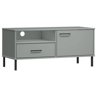 Berkfield Home TV Cabinet with Metal Legs Grey Solid Wood Pine OSLO