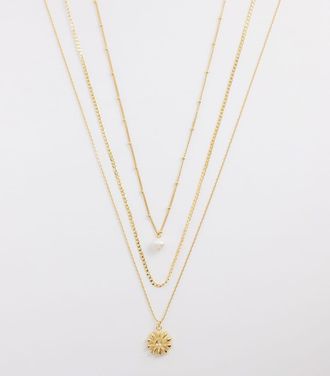 Orelia Collana multifilo con perle e margherite placcata oro 18k