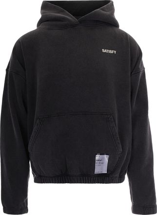SATISFY Soft French Terry Black Hoodie with Embossed Detailing