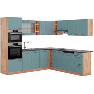Vicco Cucina angolare completa R-Line, Rovere blu-grigio/oro, 237 x 247 cm, pl Antracite