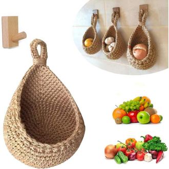 OEM Cesta De Frutas Y Verduras De Pared, Cesta De Yute Tejida A Mano Con Forma De L&aacute;grima, Ideal Para Colgar En La Cocina (23 Cm De Alto X 22 Cm De Ancho)