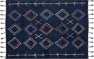 Beliani Alfombra De Algod&oacute;n Negro Azul Amarillo Blanco 140 X 200 Cm Hecho A Mano Corum
