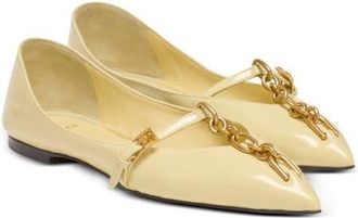 Balmain Shiny lambskin Sync ballet flats in Yellow at Nordstrom, Size 41