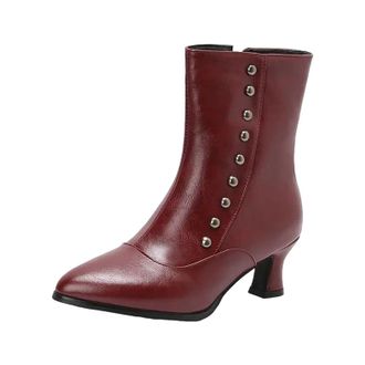 Generic Womens Casual Mid Calf Boots Pointed Toe High Square Heel With Side Zipper Rivet Detail And Platform Daily Booties