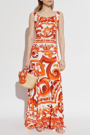 Dolce & Gabbana Dress With Majolica Print, Womens, Orange