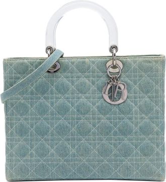 Dior Pre-owned Dior Large Denim Cannage Acrylic Handles Lady Dior Ladies IQB3GCMPR2FD8FZQ