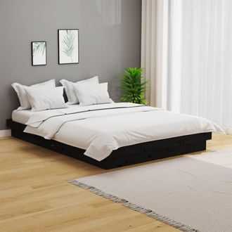 vidaXL Vidaxl - Estructura De Cama Sin Colch&oacute;n Madera Maciza Negro 140x190 Cm