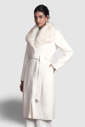 Coast Faux Fur Collar Belted Midi Coat in Ivory at Nordstrom, Size 12