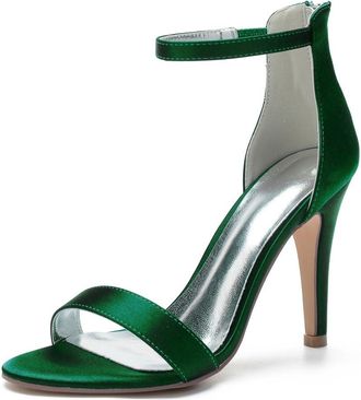 Generic Satin Heels Women Wedding Bridal Shoes Open Toe Stiletto High Heels Womens Heeled Sandals for Prom, Party, Daily 10.5Cm,Dark Green,10 UK