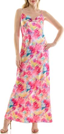 Bebe Bias Cut Satin Maxi Dress in Teal Multi at Nordstrom Rack, Size X-Large