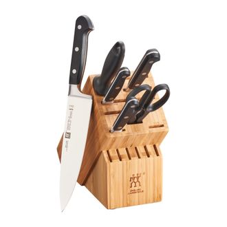 Zwilling Professional S Knife Set with Block, Chefs Knife, Serrated Utility Knife, 7 Piece, Black