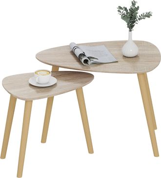 OEM Juego De 2 Mesas De Centro Mesa Nido Moderna Mesitas Auxiliares Patas De Madera De Pino Para Sal&oacute;n Dormitorio Natural