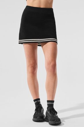 Alo | Tennis Club Sweater Knit Skirt in Black/Ivory, Size: Large
