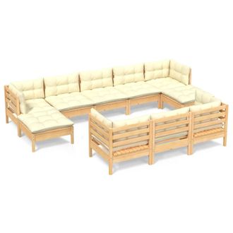 vidaXL Muebles De Jard&iacute;n 10 Pzas Y Cojines Madera Maciza De Pino Crema Vidaxl