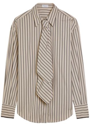 Brunello Cucinelli Striped tie Cotton-poplin Shirt - Beige - S (UK8-10 / S)