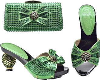 Generic Womens Shoes and Bag Set Stiletto High Heel Slip On Shoes Matching Full Rhinestone Flower Evening Handbag