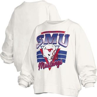 Pressbox Womens Pressbox White SMU Mustangs Oversized Janice Retro Waist-Length Pullover Sweatshirt at Nordstrom, Size Xx-Large