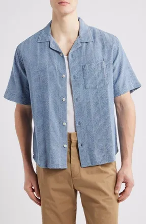 Corridor Stripe Seersucker Camp Shirt in Indigo at Nordstrom, Size Small