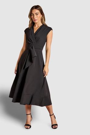 Coast Belted Crepe V-Neck Midi Dress in Black at Nordstrom, Size 10