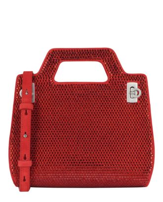 Ferragamo Wanda Mini Stain And Strass Top Bag In Red