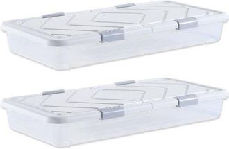 OEM Contenedor De Almacenaje Para Debajo De Cama 2 Piezas 101 X 51 X 15 Cm Caja De Pl&aacute;stico Bajo Cama Con Tapa Y Cierre Organizador De Ropa, Zapatos, Mant