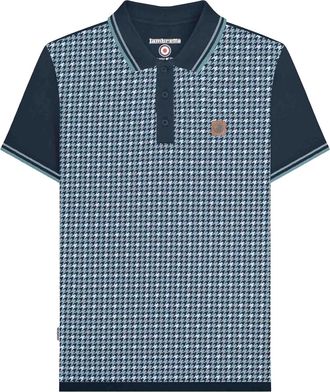 Lambretta Heren SS25 Houndstooth Big & Tall Poloshirt (Marineblauw)