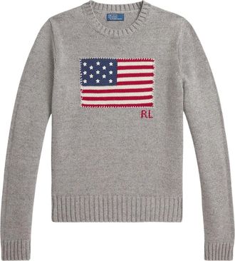 Ralph Lauren Truien & Vesten, Dames, Grijs, M, Katoen, Flag Cn Long Sleeve Pullover