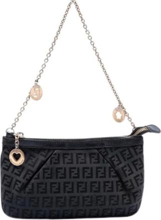 Fendi Pre-owned Canvas Shoulder Bag - Dames - Vintage Schoudertas - Zwart - ONE Size - Leer - Vintage