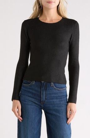 Madden Girl Rhinestone Ribbed Crop Sweater in Black Combo at Nordstrom Rack, Size X-Large