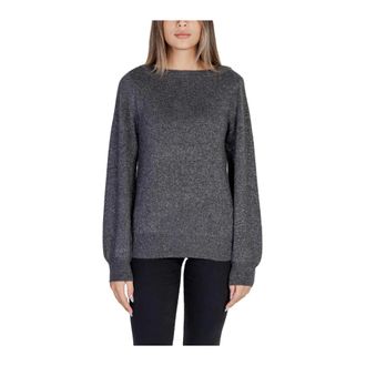 Jacqueline de Yong JACQUELINE de YONG, Round-neck Knitwear, female, Gray, XS, Metallic Knit Pullover Jumper