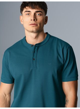 Trigema Poloshirt TRIGEMA TRIGEMA Poloshirt mit Stehkragen, Herren, Gr. XL, blau (petrol), 100% Baumwolle, Basic, Shirts Poloshirt