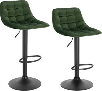 Woltu 2x Taburetes Alto De Cocina Taburete De Bar Dise&ntilde;o Asiento En Terciopelo Taburete Giratorio Con Respaldo Regulable En Altura Muebles Sillas Verde Oscu